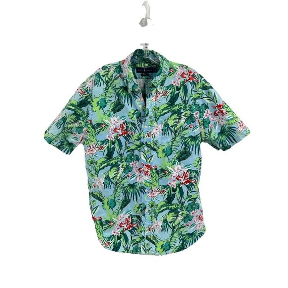 Ralph Lauren Sim Fit Cotton Hawaiian Shirt Tropical Resort Short Sleeve Sz Large - Picture 1 of 5